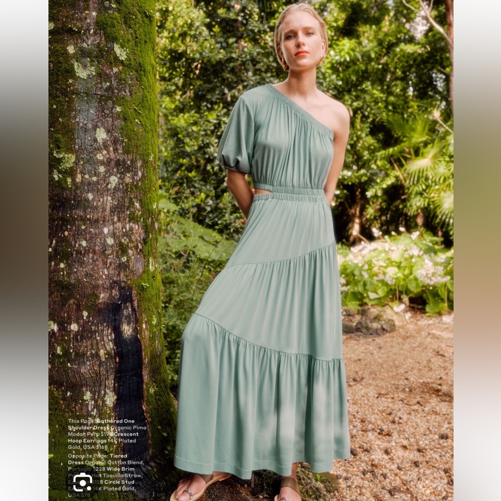Cuyana Gathered One Shoulder Dress—Size Small; color: seafoam